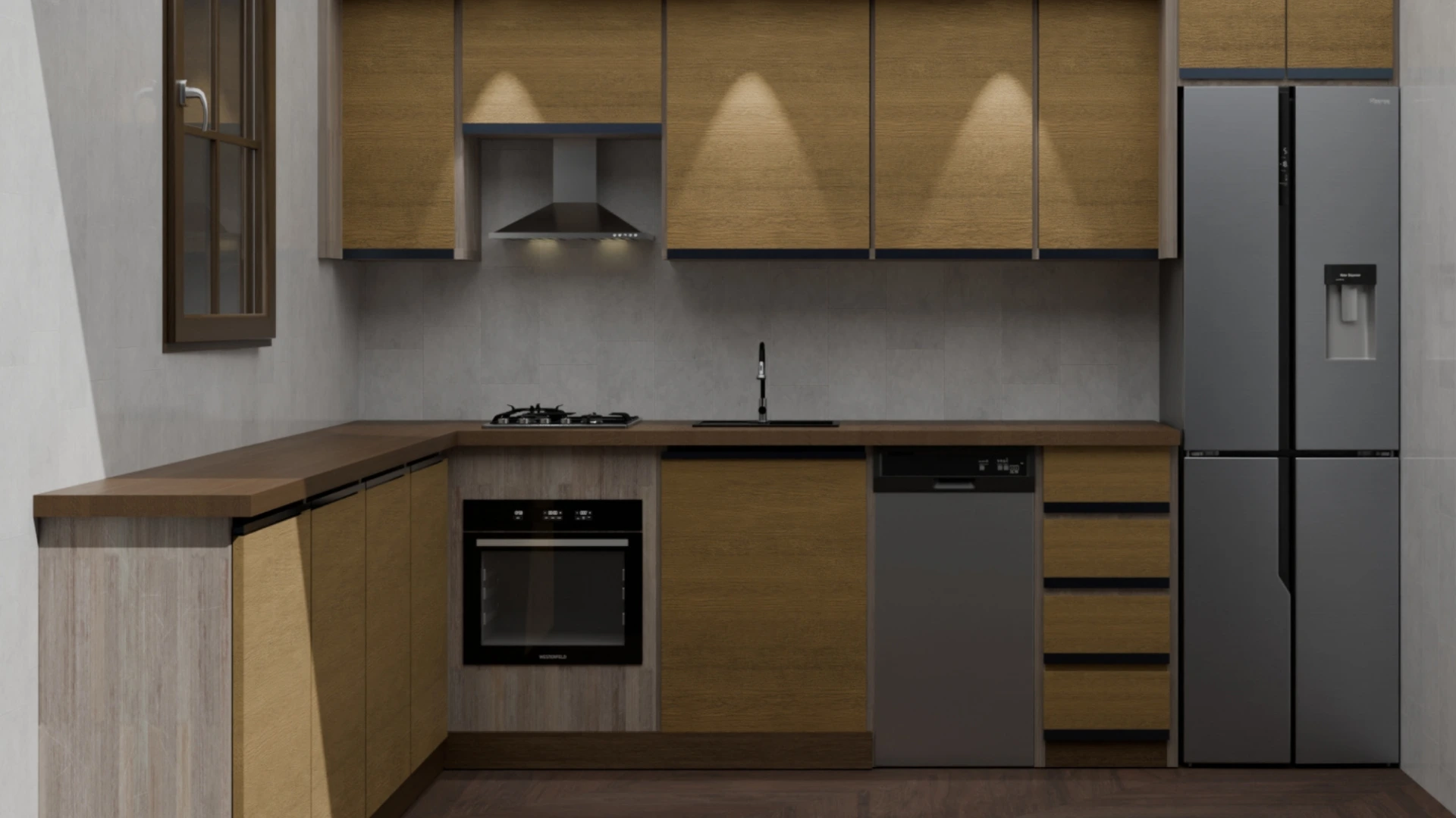 Konyhaszekrény 3D modell - Blender 3D modellezés, realisztikus renderelés részletes textúrákkal